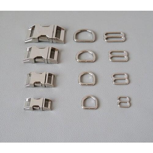 10Sets/Lot 10mm 15mm 20mm 25mm Webbing Cat Dog Collar Paracord Metal Adjuster Buckle Slider Belt Loop D Ring Accessory Hardware