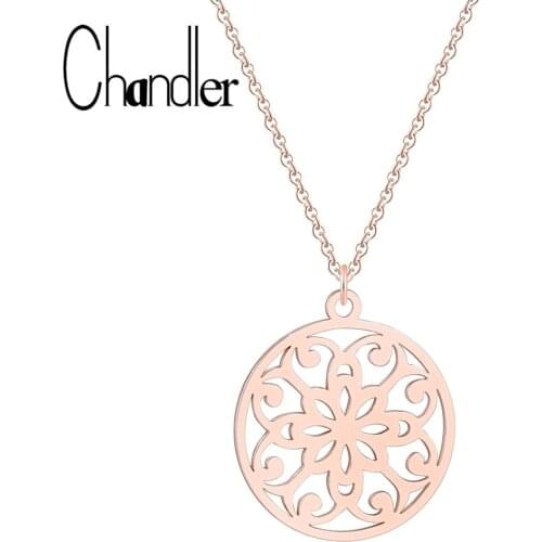 Chandler Mandala Necklace Stainless Steel Flower Of Life Necklaces Female Om Yoga Chakra Pendant Sacred Geometry Women Jewelry