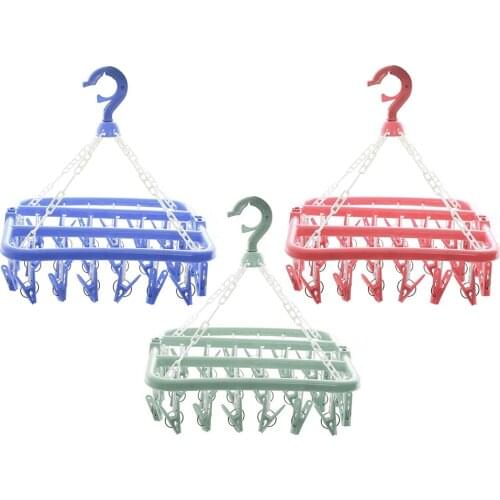 32 Clips Portable Folding Socks towelsCloth Hanger Rack Clothespin Clothes Drying Rack Closet Storage Hanger