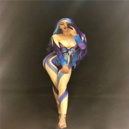 R44 Colorful female bodysuit stage singer performance jumpsuit bar dj outfits clothing butterfly printed ballroom costumes cloth
