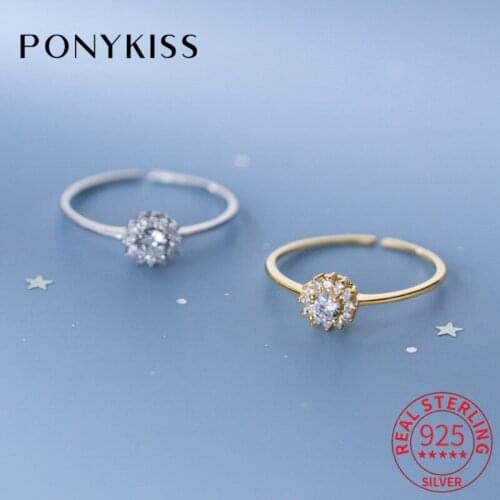 PONYKISS Trendy 925 Sterling Silver Flower Sun Zircon Opening Adjustable Ring for Women Party Fine Jewelry Minimlist wholesale