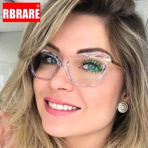 RBRARE Luxury Cat Eye Glasses Frame for Women Large Retro Brand Designer Glasses Women Anti-blue Light Eyeglasses Espejuelos