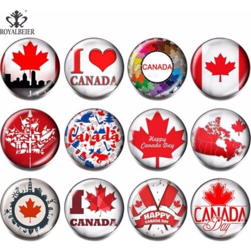 RoyalBeier 12pcs/lot Multi Glass Beads Canada Maple Leaf Charms 18mm Snap Button Jewelry For 18mm Snap Bracelet Jewelry Making
