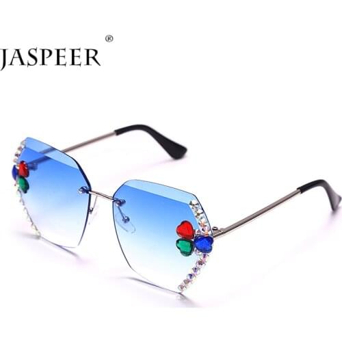 JASPEER Luxury Rhinestone Sunglasses For Women Men Fashion Rimless Sun Glasses Gradient Lens Shades Handmade UV400 Eyewear