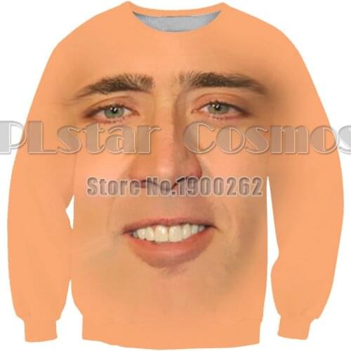 PLstar Cosmos The Giant Blown Up Face Of Nicolas Cage hoodies 3D print Interesting characters Funny Sweatshirt