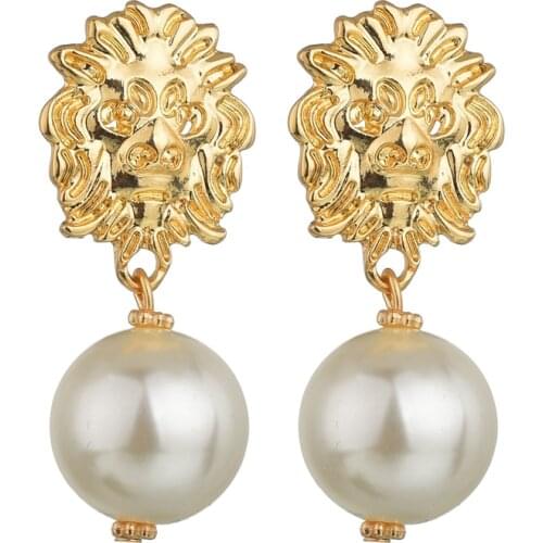 UAM Fashion Lion Drop Earrings For Women Vintage Pearl Earring Disco Party Jewelry Drop Shipping For Women Girls Wedding Gifts