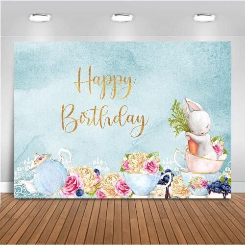 Rabbit backdrop for photography happy birthday theme party background for photo booth studio Photographic Video Computer Printed