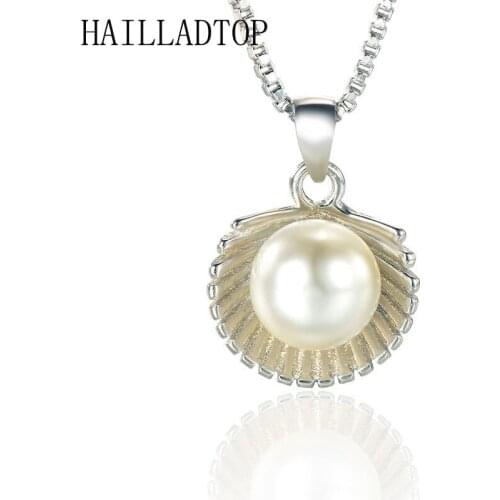 Pearl Scallop Necklace Pendant Silvering Trendy Shell Drop Necklace Female White Ball Round Choker Neck Wave Chain Gem Jewelry