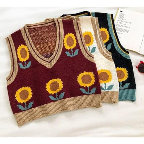 Women Knitted Tank Top Pullover Vest 2021 Spirng Autumn Female Loose V-neck Knitting Casual Short Sleeveless Sweater Vest