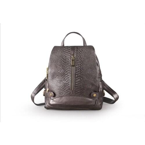 High Quality New Fashion Black Blue Silvery White Genuine Leather Womens Backpack Girl Lady Female Travel Bags