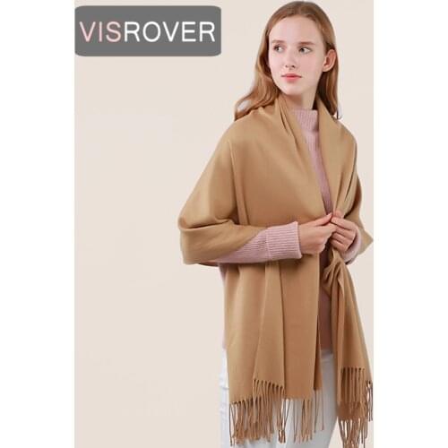 VISROVER Autumn winter scarf for women solid color cashmere scarf with tassel soft handfeeling lady thick warm shawl wraps gift