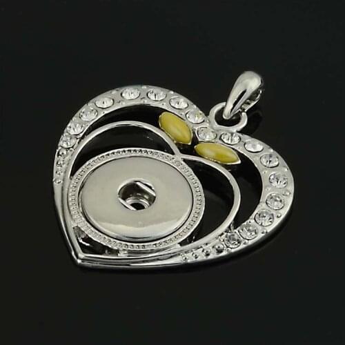 Miasol Heart Necklaces Crystal Snap Button Necklace Fit 18mm Snap Buttons Pendant Necklaces Women Snap Jewelry,6Color,Free Cord