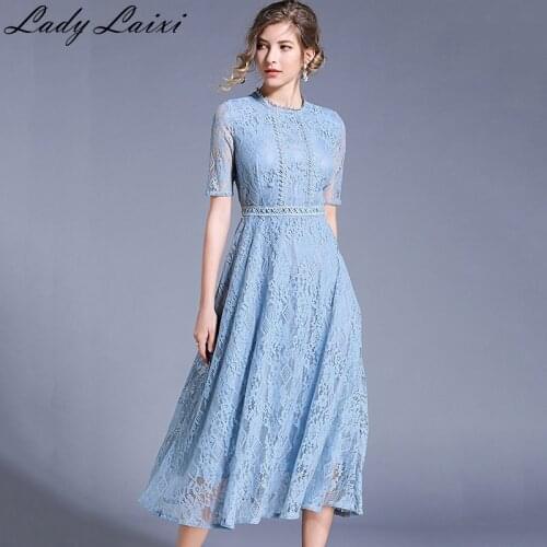 2020 Summer Dress Women short Sleeve Lace Dress Elegant Lady O-neck Party Dresses work Vestidos