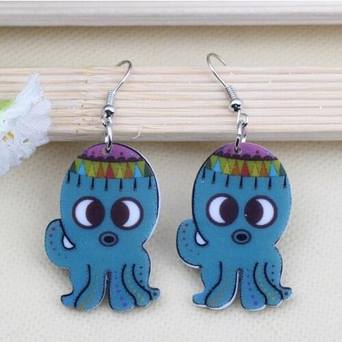 1 pair lovely octopus cute printing drop earrings acrylic new 2014 design spring/summer style for girls woman jewelry fashion