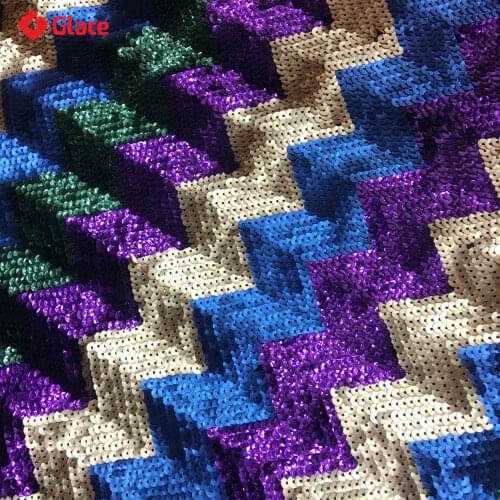 1Y New Heavy industry curve multi-color overlapping sequins mesh fabric embroidery wedding dress costume cheongsam fabric G56699