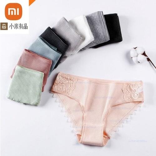 Xiaomi 3pcs Cotton Panties Woman Lace Underwear Soft Breathable Female Briefs Threaded Underpants Underwear For Woman Lingerie