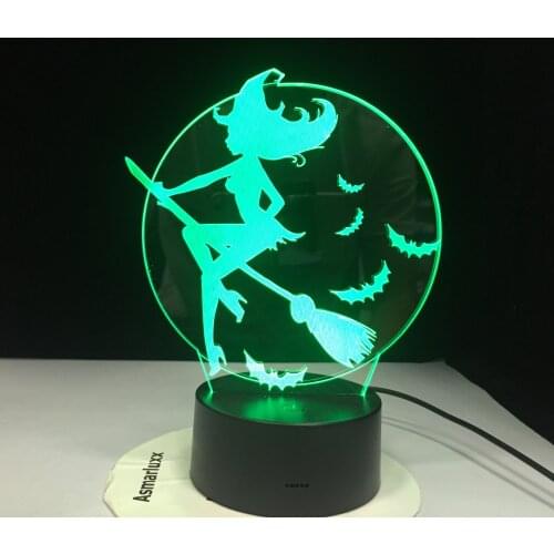 Halloween Bat Witch 3D LED Lamp Acrylic 7 Color Changing Nightlight Bedroom Lamp Living Room Lights Decor Touch USB Light 1181