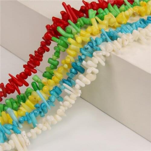 Colorful Natural Coral Stone Stick Beads Charms Coral Loose Beads for Jewelry Making DIY Bracelet Necklace Accessories 15"