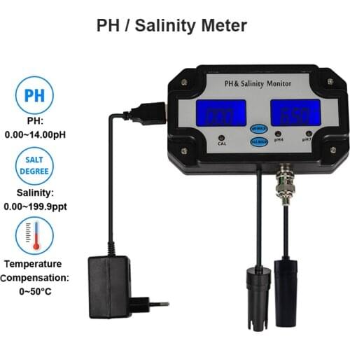 2 in 1 Digital PH Salinity Monitor PH-2685 Salt Content PH Salinometer Acidity Salty Gauge Water Quality Measure ATC Backlight