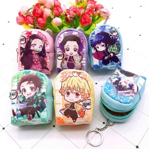 Demon Slayer Anime Manga Peripheral Cartoon Keychain Coin Purse Kimetsu No Yaiba Q Version Kawaii Student Mini Storage Bag