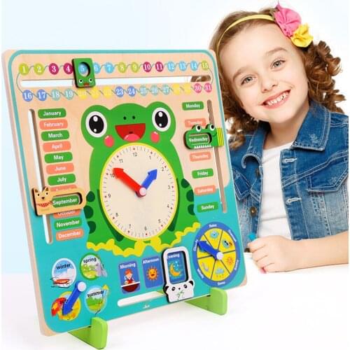 Wooden Weather Season Calendar Clock Cognitive Toy Children Preschool Educational Teaching Aids Kids Month Time Cognition