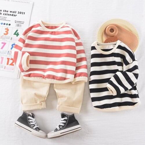 Children Clothes Spring Autumn Baby Boy Big Strips T-shirt Pants 2Pcs/sets Infant Outfit Kids Rainbow Toddler Casual Tracksuits