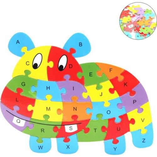 Childrens English 26-letter Cognitive Beginnings Cartoon Animal Rompecabezas Wooden Blocks Jigsaw Toys