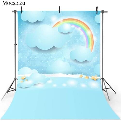 Blue Sky and Clouds Newborn Kids Portrait Photography Backdrop Children Birthday Baby Shower Portrait Background for Photo Props