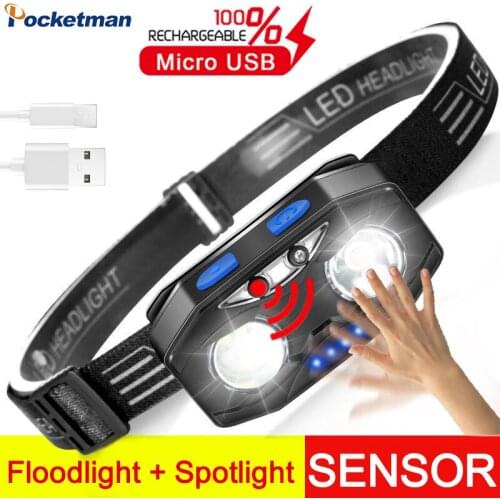 35000LM Strong Power Motion Sensor LED Headlamp USB Rechargeable Headlight 6 Modes Waterproof Head Front Light Head Torch