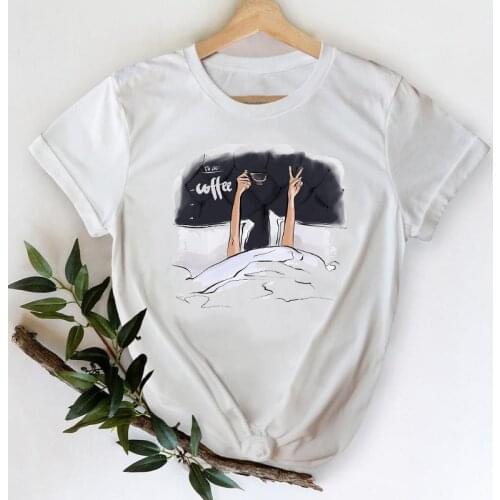 T-shirts Women 2021 Coffee Watercolor Cartoon 90s Spring Summer Fashion Clothes Stylish Tshirt Top Lady Print Ladies Tee T-Shirt