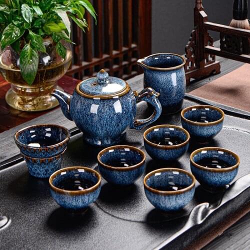 Large Kung Fu Tea Set China Jun Kiln and Orchid Drawing Kiln Glazed Tea Set with Exquisite Gift Box