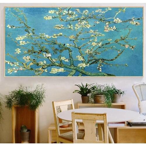 Vincent Van Gogh Blue Blossoming Almond Tree Large Oil Painting on Canvas Poster Print Wall Art Pictures for Living Room Cuadros