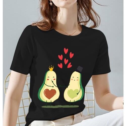 Kawaii Avocado Cartoon Harajuku T-shirt Women High Quality Soft Black Printing Short Sleeve Tops Womens Clothes Dropshipping