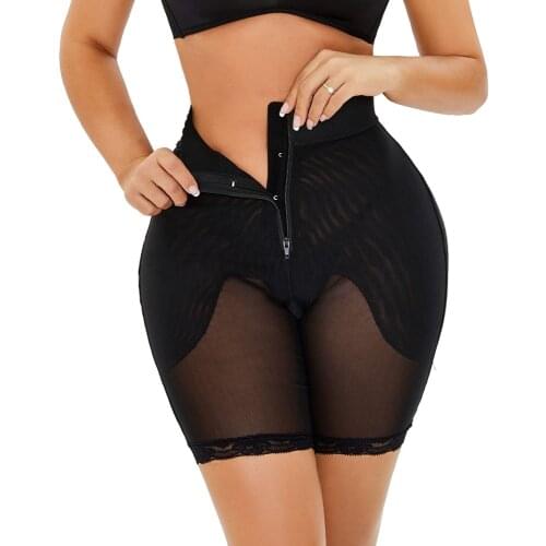 Black High Waist Body Shaper Breathable Women Perspective Mesh Belly Zipper Tummy Control Underwear Butt Lifter Shapewear Shorts