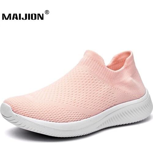 Lightweight Women Sneakers Knitted Socks Outdoor Walking Shoes Breathable Running Trainers Non-slip Durable High Quality Pink