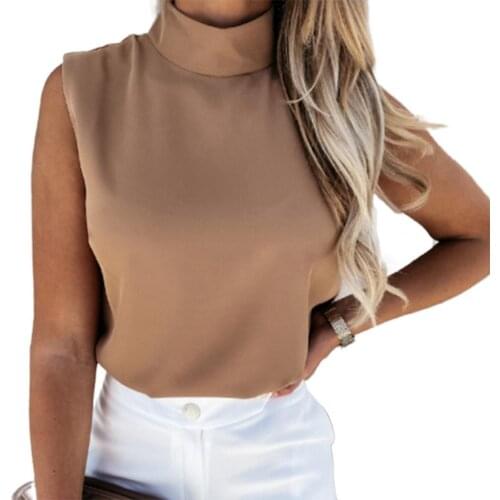 Summer Sleeveless Shirt Women T-shirt White Stand Collar Shoulder Pad T-Shirts Female T Shirt Simple Casual Ladies Tee Tops