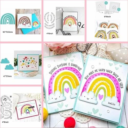 Beautiful Cloud Rainbow Heart Curve Letter Metal Cutting Dies Match Clear Silicone Stamps Combine Plastic Stencil Decorate Cards