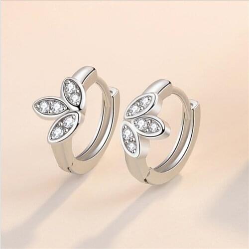 Fashion Crystal Clover Earrings Female Trendy 925 Sterling Silver Hoops Women Earrings With Stones Bright Bijou Fast Shipping