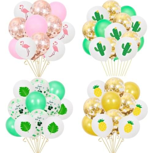 15 pcs Party Balloon Set Hawaiian Party Decoration Latex Balloon Pineapple Flamingo Turtle Leaf Cactus Sequined Balloon Set