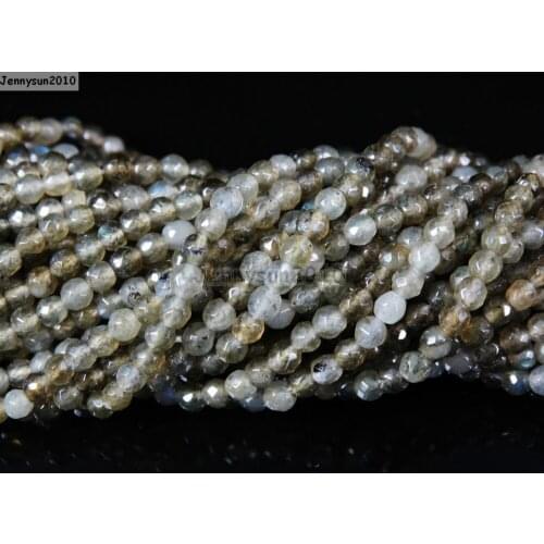 Natural Larvikite Labradorite Gems Stones 3mm Faceted Round Spacer Seed Beads 15.5'' for Jewelry Making Crafts 5 Strands/Pack