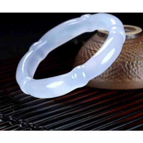 Natural White Chalcedony Hand Carved Bamboo Bracelet Fashion Jewelry Mens and Womens High Bamboo Festival Agate Bracelet
