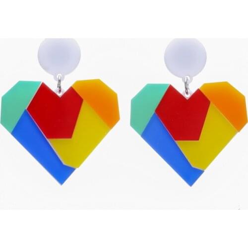 New Arrival Simple Exaggerated Contrast Color Patchwork Peach Heart Acrylic Drop Earrings for Female Dangle Earring