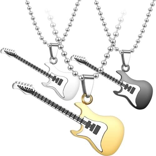Fashion Men And Women 316L Stainless Steel Guitar Necklace For Jewelry Hiphop Rock Slide Music Element Chains Necklace Pendant