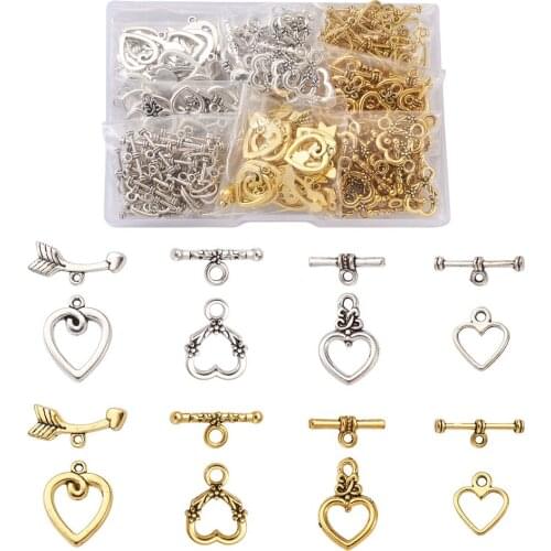Pandahall 150 Sets Tibetan Style Alloy Toggle Clasps Mixed Heart OT Clasps for Bracelet Necklace DIY Jewelry Making Findings