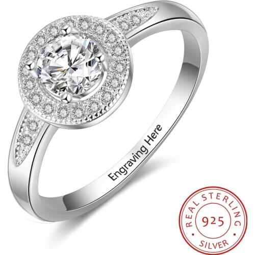 Personalized 925 Sterling Silver Engraved Name Rings for Women with Cubic Zirconia Engagement Wedding Rings Anniversary Jewelry