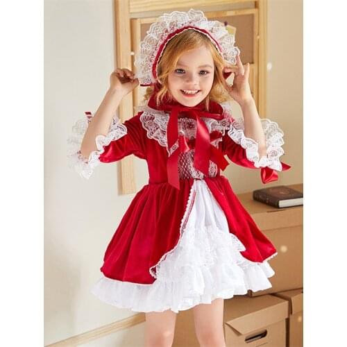 Girls Princess Dress For Autumn Winter Long Sleeve Party Dress Fashion Clothes Childrens Skirt Pants Hat Socks Four-piece Suit