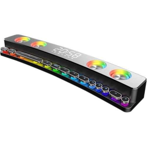 Portable Wireless Game Soundbar USB 3D Stereo Bass Subwoofer AUX FM Home Digital Alarm Clock with Bluetooth Speaker