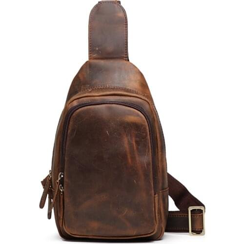 Casual Sporty Leather Chest Bags For Men IPad Mini Cow Leather One Shoulder Bags Male Anti Theft Chest Pack Slim Bag For Men