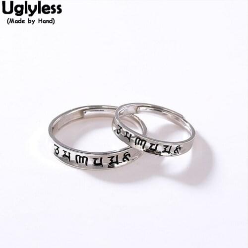 R729 1 Pair Couples Buddhism Rings Solid 925 Sterling Silver Six-word Religious Open Rings Adjustable Couple Thai Silver Jewelry