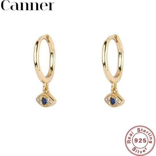 Real 925 Sterling Silver Creative Fashion New eye Hoop Earrings Small Minimalist Zircon Earrings Women Best Gift